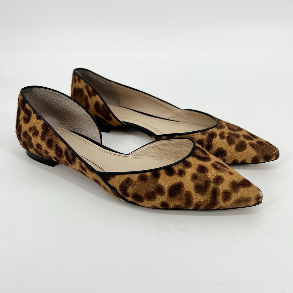 Leopard Print Pointed Toe Ballet Flats - Brown